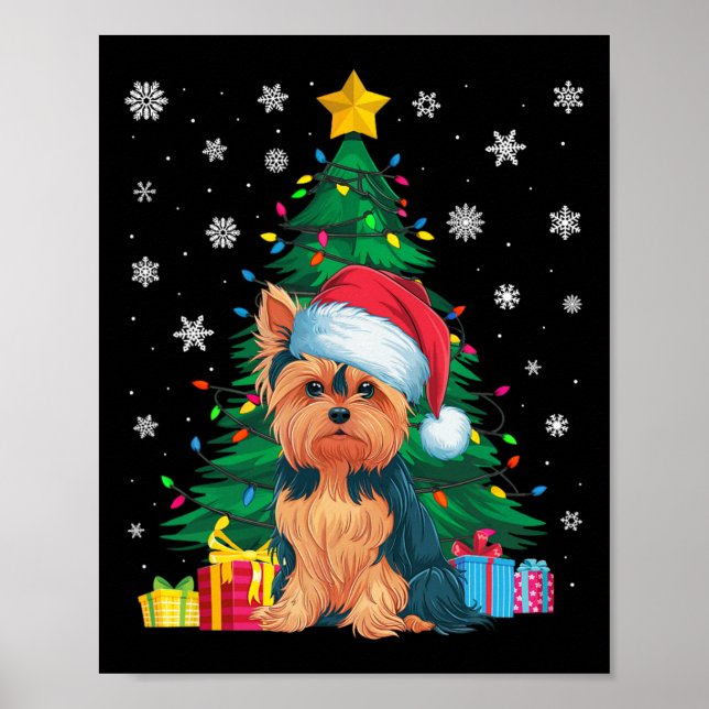 Póster Árbol de Navidad sudoroso enciende Yorkie Dog Sant (Frente)