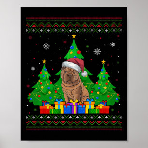 Póster Árbol de navidad sudoroso Santa Hat Shar Pei Perro