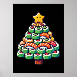 Póster Árbol de Navidad Sushi - Comida divertida de comid