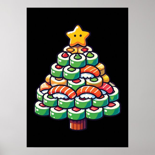 Póster Árbol de Navidad Sushi - Comida divertida de comid (Frente)