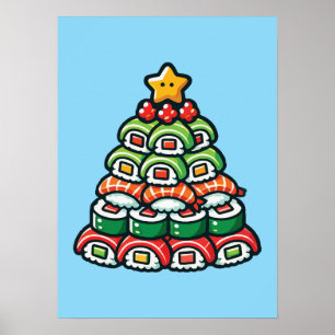 Póster Árbol de Navidad Sushi - Comida divertida de comid