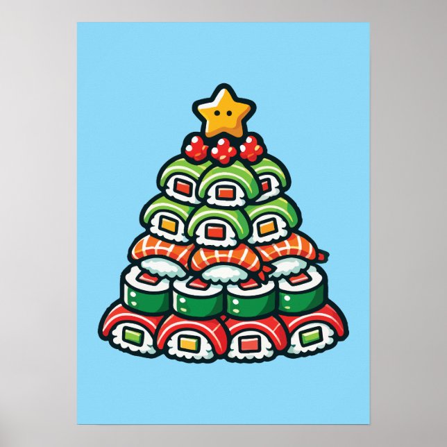 Póster Árbol de Navidad Sushi - Comida divertida de comid (Frente)