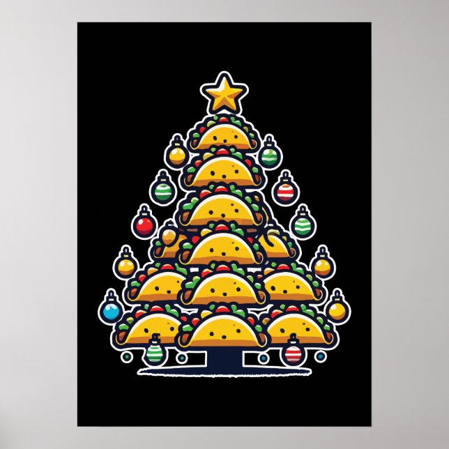 Póster Árbol de Navidad Taco - Comida divertida para fies (Frente)