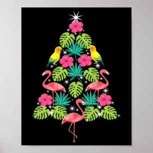 Póster Árbol de Navidad Tropical Hawaiano Flamenco Navida