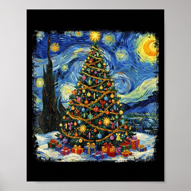 Póster Árbol de Navidad Van Gogh Noche Estrellada Navidad (Frente)