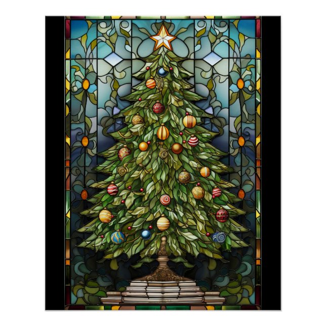 Póster Árbol de Navidad Vidrio Teñido  (Anverso)