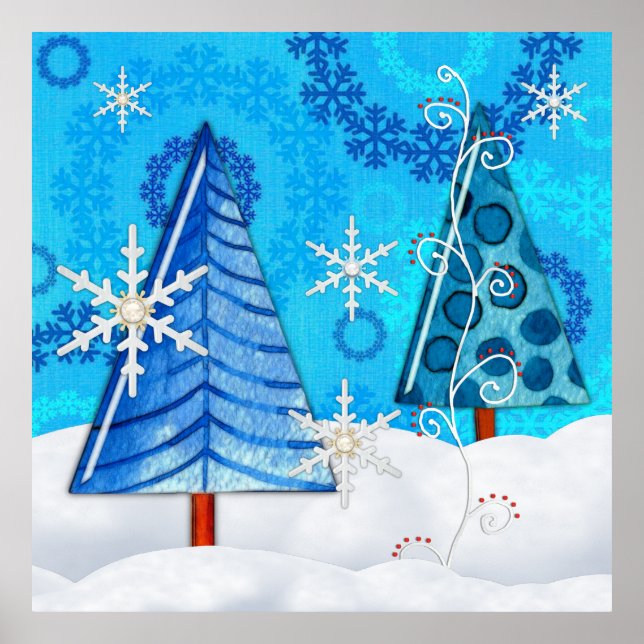 Póster Árbol de Navidad y copo de nieve galvanizado (Frente)