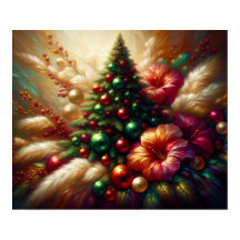 Árbol de Navidad y flores en una pared hermosa