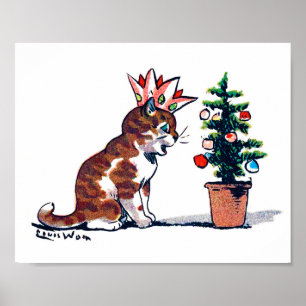 Póster Árbol de Navidad y gatitos, Louis Wain