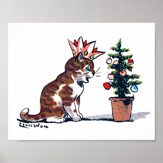 Póster Árbol de Navidad y gatitos, Louis Wain (Frente)