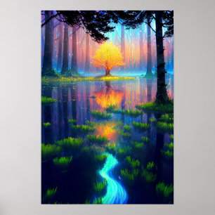 Póster Árbol de oro en el Aura del pantano mágico