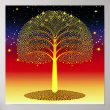 Árbol de oro en el Poster Sunset