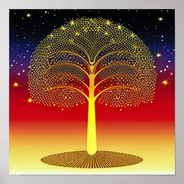 Póster Árbol de oro en el Poster Sunset (Frente)