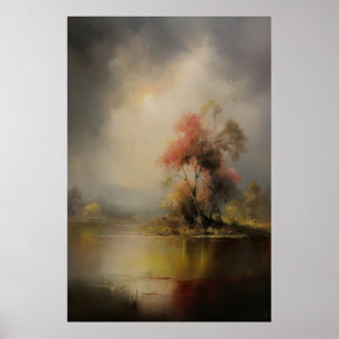 Póster Árbol de otoño paisaje natural, arcoíris etéreo