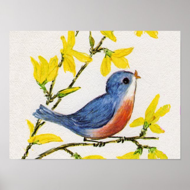 Póster Árbol de pájaro azul cantor lindo (Frente)