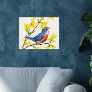 Póster Árbol de pájaro azul cantor lindo