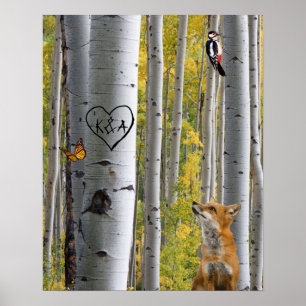 Póster Árbol de pájaros Rústico personalizado tallado con