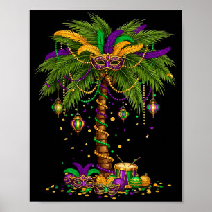 Póster Árbol de Palma de Mardi Gras Fiesta Tropical Hawai