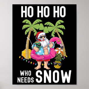 Póster Árbol de Palma de Navidad Santa Surfeando Vacacion