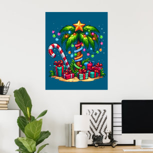Póster Árbol de palmas de Navidades tropicales