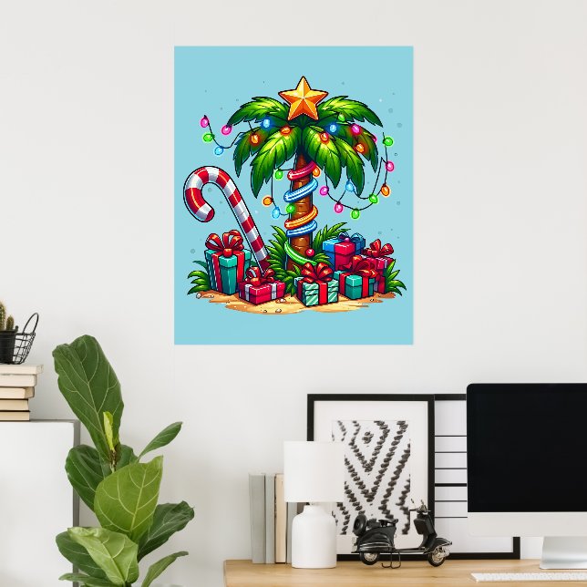 Póster Árbol de palmas de Navidades tropicales (Oficina en casa)