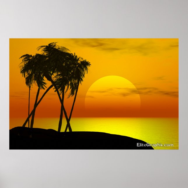 Póster Árbol de palmas y atardecer (Frente)