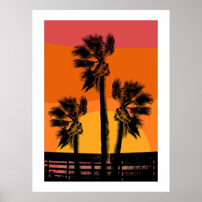 Póster Árbol de palmeras de la playa Sunset (Frente)