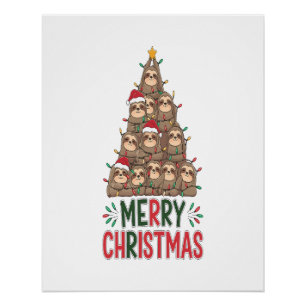 Póster Árbol de perezoso de Navidad feliz