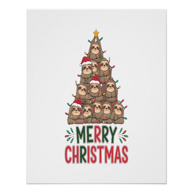 Póster Árbol de perezoso de Navidad feliz (Anverso)