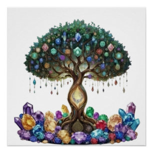 Póster Árbol de piedras preciosas de amor eterno mejor re