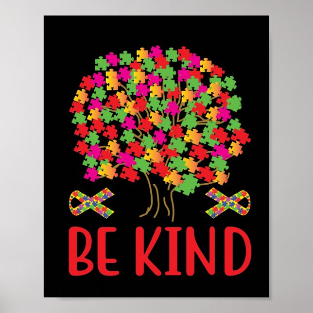 Póster Árbol de piezas del rompecabezas de Be Kind (Frente)