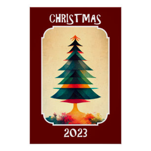 Póster Árbol de pino artificial   Feliz Navidad 2023
