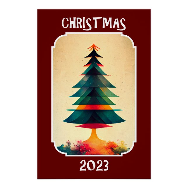 Póster Árbol de pino artificial | Feliz Navidad 2023 (Anverso)