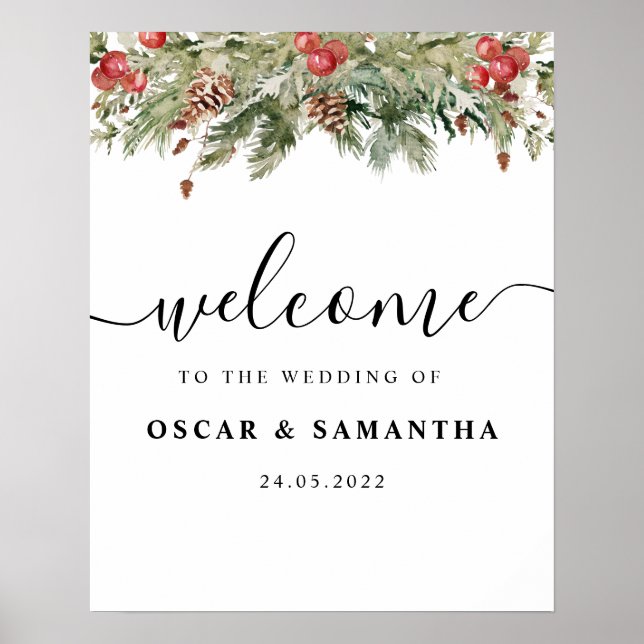 Póster Árbol de pino verde acuático y cono de pino (Frente)