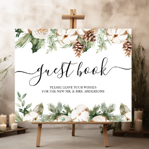 Póster Árbol de pino verde acuático y flores blancas