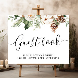 Póster Árbol de pino verde acuático y flores blancas