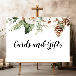 Póster Árbol de pino verde acuático y flores blancas