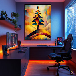 Póster Árbol de pinos - Minimalista cubista inspirado por