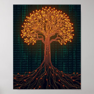 Póster Árbol de placa de circuito luminoso