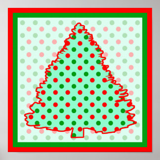 Póster Árbol de puntos de polka rojo y verde