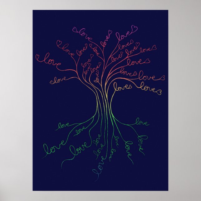 Póster Árbol de raíces de amor marina arcoiris San Valent (Frente)