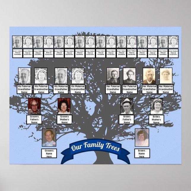 Póster Árbol de silueta foto dos árboles familiares (Frente)