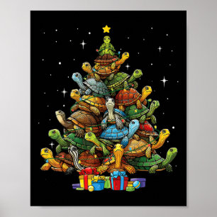 Póster Árbol de tortuga Árbol de Navidad Adorable Turtle