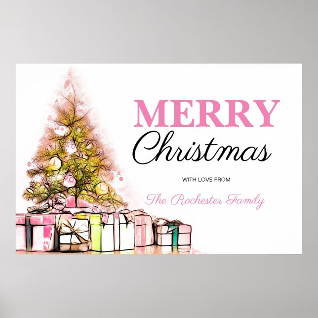 Póster Árbol de vacaciones rosado lindo Fiesta de navidad (Frente)
