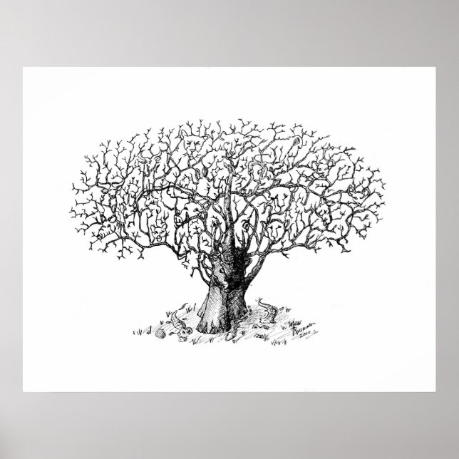 Póster Árbol de vida - animales (Frente)