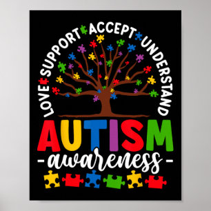 Póster Árbol de vida Autismo Conciencia Amor Acepta Apoyo