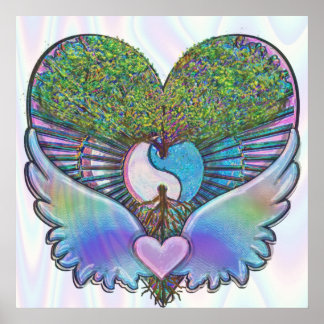 Póster Árbol de vida, corazón, alas ángel, Yin Yang
