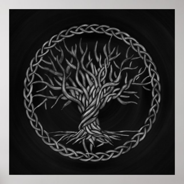 Póster Árbol de vida -escala de grises de Yggdrasil (Frente)
