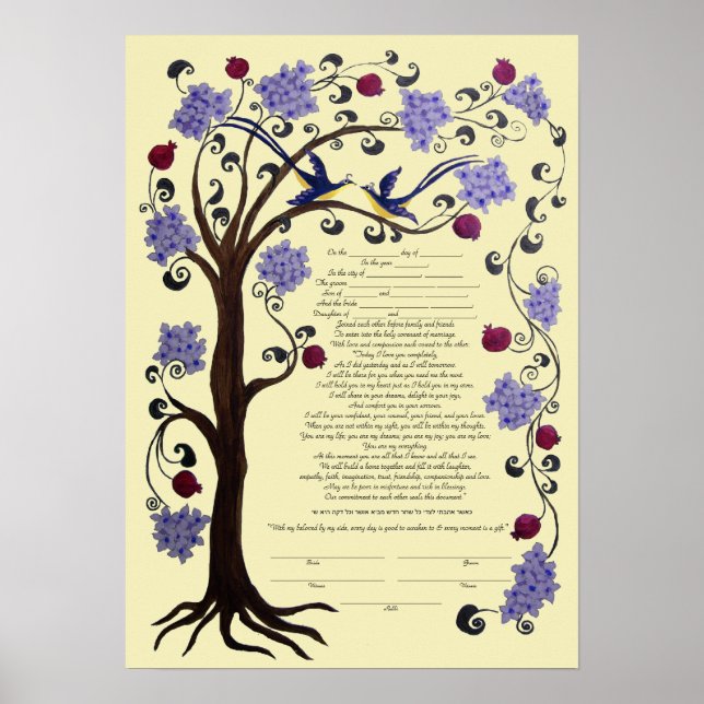 Póster Árbol de vida Ketubah y granadas, retrato-hi (Frente)