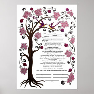Póster Árbol de vida Ketubah y granadas, retrato (rw)